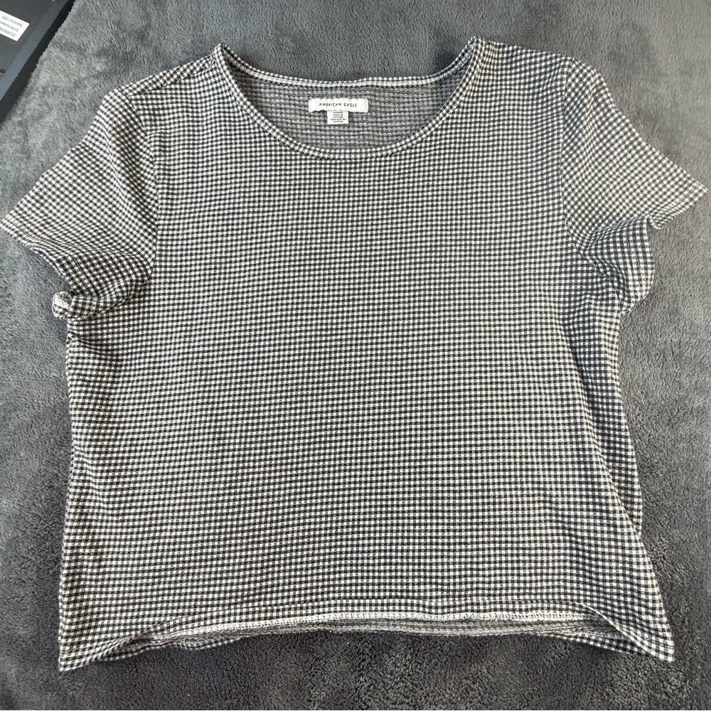 American Eagle Outfitters Black and White Checkered stretch short tee